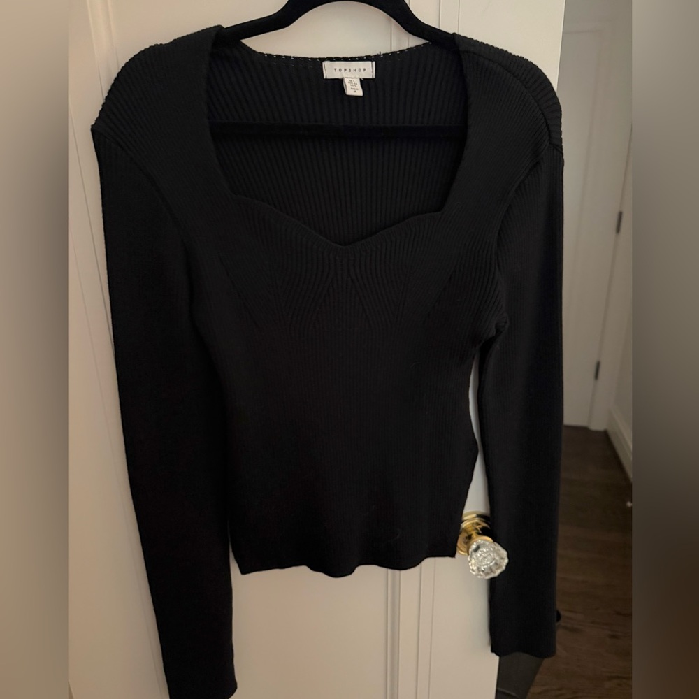 Topshop Black Sweetheart Neckline Ribbed Knit Top